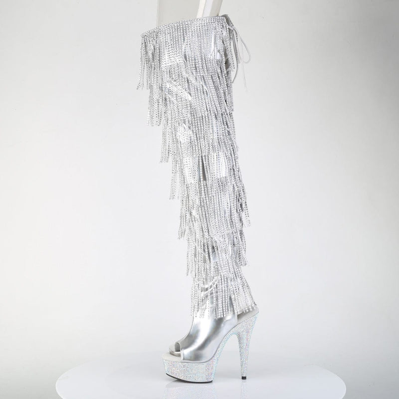 Pleaser BEJEWELED-3017HG-RSF Platform Thigh High Boot (Silver Holo Metallic Pu/Silver AB Rhinestone)