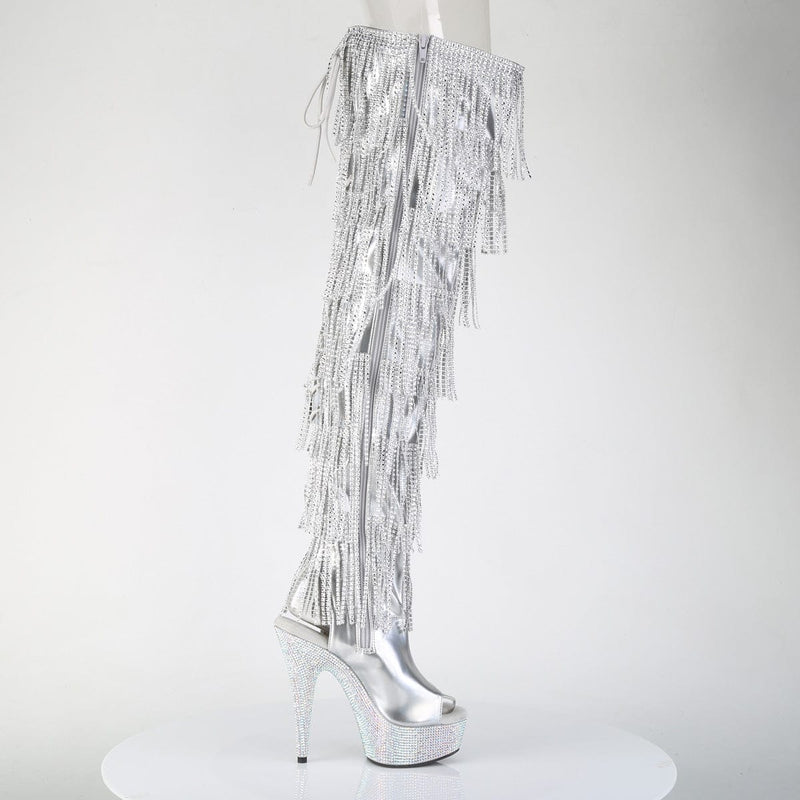 Pleaser BEJEWELED-3017HG-RSF Platform Thigh High Boot (Silver Holo Metallic Pu/Silver AB Rhinestone)