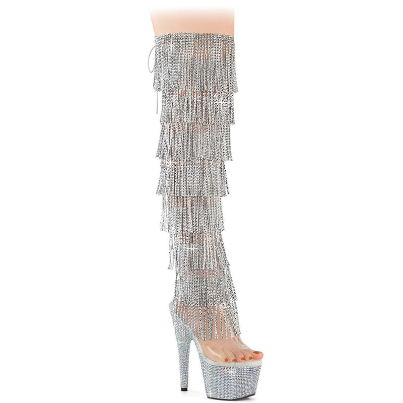 Pleaser BEJEWELED-3019C-RSF- Platform Knee High Boot (Clear/Silver AB Rhinestone)