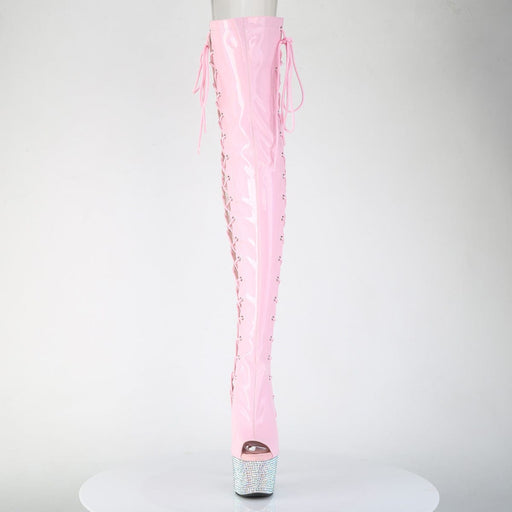 Pleaser BEJEWELED-3052HG-7 Platform Thigh High Boot (Baby Pink Holo Patent/Silver AB Rhinestone)