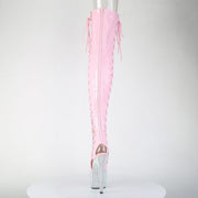 Pleaser BEJEWELED-3052HG-7 Platform Thigh High Boot (Baby Pink Holo Patent/Silver AB Rhinestone)