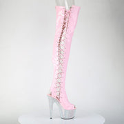 Pleaser BEJEWELED-3052HG-7 Platform Thigh High Boot (Baby Pink Holo Patent/Silver AB Rhinestone)