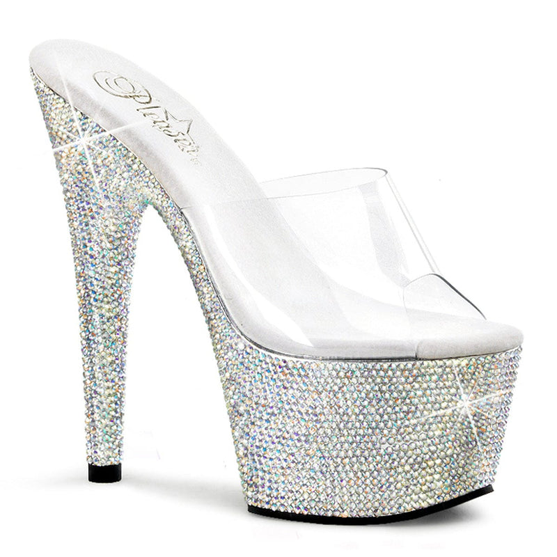 Pleaser BEJEWELED-701DM Platform Slide (Clear/Silver Multi Rhinestone)