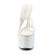 Pleaser BEJEWELED-701DM Platform Slide (Clear/Silver Multi Rhinestone)