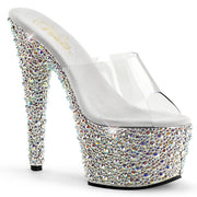 Pleaser BEJEWELED-701MS Platform Slide (Clear/Silver Multi Rhinestone)