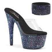 BEJEWELED-712MS Clear/Black Multi Rhinestones Platform Slide
