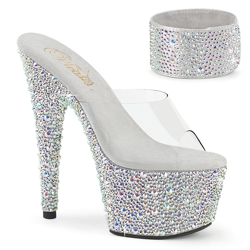 Pleaser BEJEWELED-712MS Platform Slide (Clear/Silver AB Rhinestone)