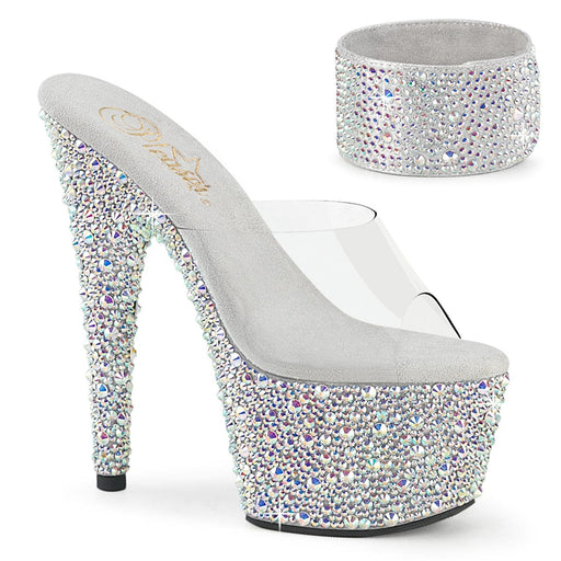 Pleaser BEJEWELED-712MS Platform Slide (Clear/Silver AB Rhinestone)