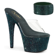 Pleaser BEJEWELED-712RS Platform Slide (Clear/Emerald Green Rhinestone) 5