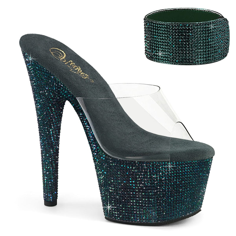 Pleaser BEJEWELED-712RS Platform Slide (Clear/Emerald Green Rhinestone) 5