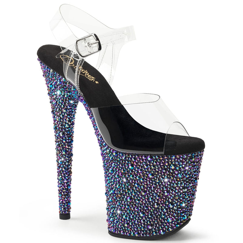 Pleaser BEJEWELED-808MS Clear/Black Multi Rhinestones Platform Sandal
