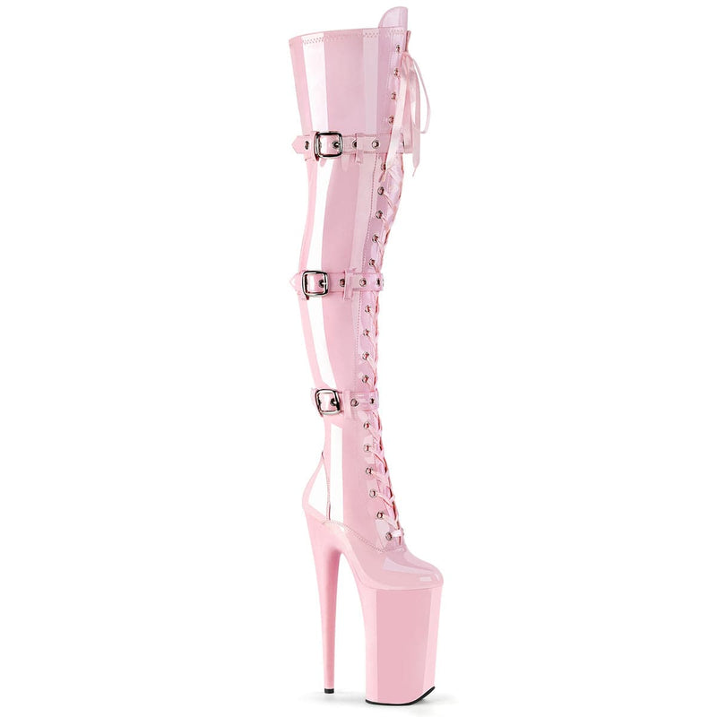 Pleaser BEYOND-3028 Platform Thigh High Boot (Baby Pink Stretch Patent/Baby Pink) 5
