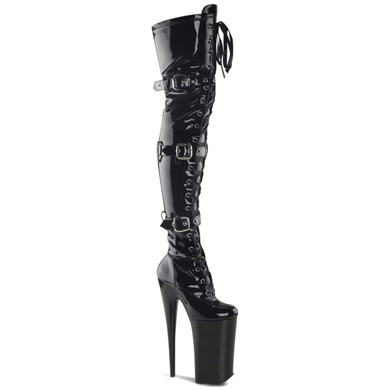 Pleaser BEYOND-3028 Platform Thigh High Boot (Black Stretch Patent/Black)