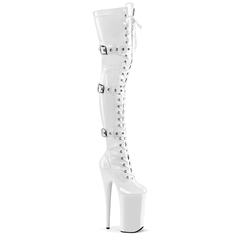 Pleaser BEYOND-3028 Platform Thigh High Boot (White Stretch Patent/White) 5