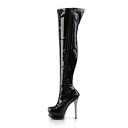 Pleaser BLONDIE-3000 Platform Thigh High Boot (Black Stretch Patent/Black-Pewter Chrome)