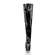 Pleaser BLONDIE-3000 Platform Thigh High Boot (Black Stretch Patent/Black-Pewter Chrome)
