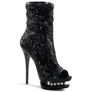 Pleaser BLONDIE-R-1008 Platform Ankle Boot (Black Sequins/Black)