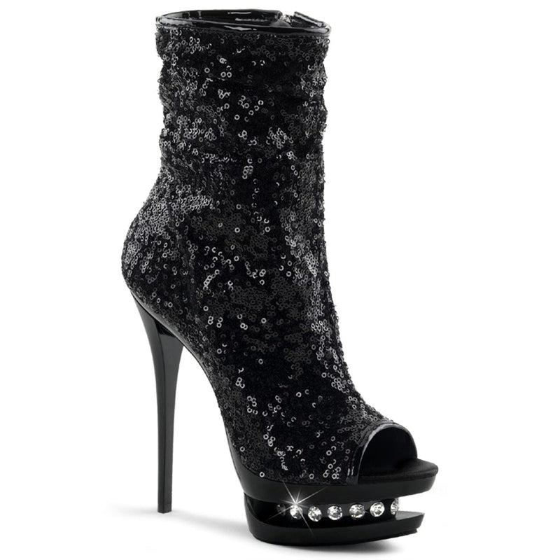 Pleaser BLONDIE-R-1008 Platform Ankle Boot (Black Sequins/Black)