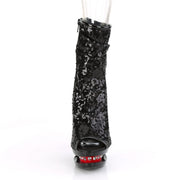 Pleaser BLONDIE-R-1008 Platform Ankle Boot (Black Sequins/Black-Red)