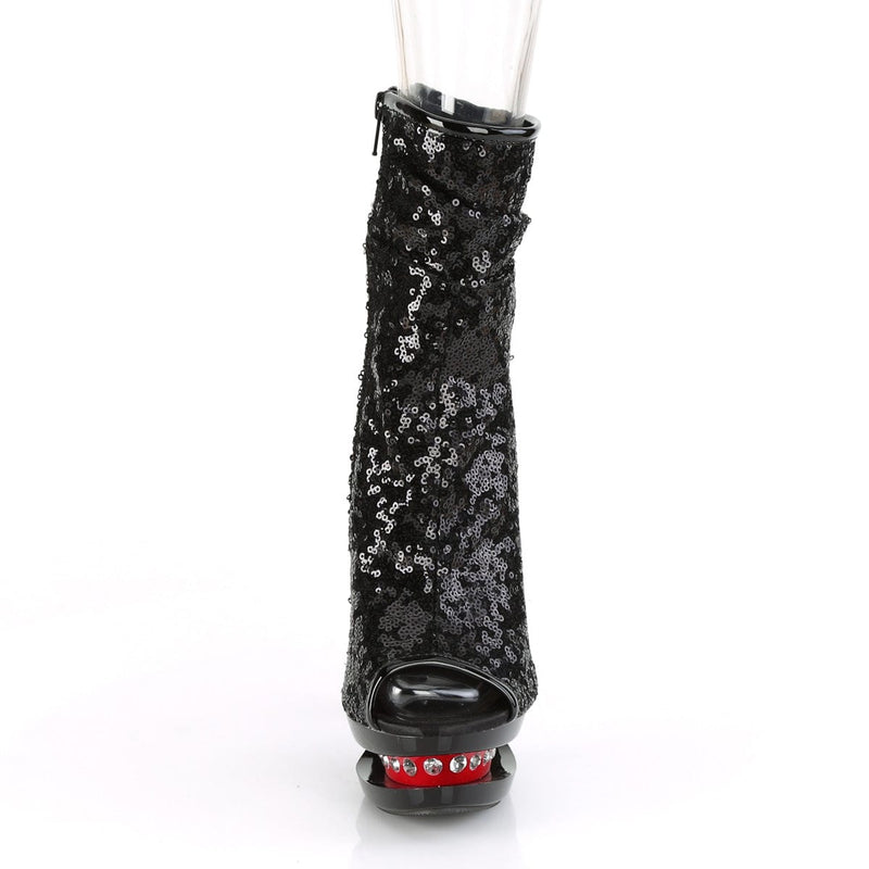 Pleaser BLONDIE-R-1008 Platform Ankle Boot (Black Sequins/Black-Red)