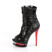 Pleaser BLONDIE-R-1008 Platform Ankle Boot (Black Sequins/Black-Red)