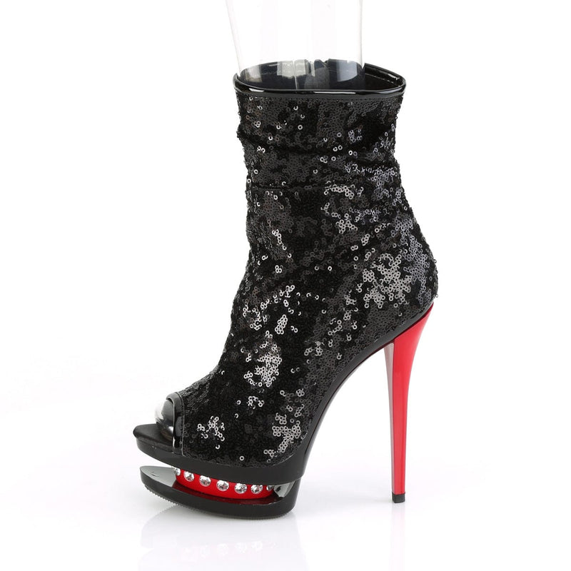 Pleaser BLONDIE-R-1008 Platform Ankle Boot (Black Sequins/Black-Red)