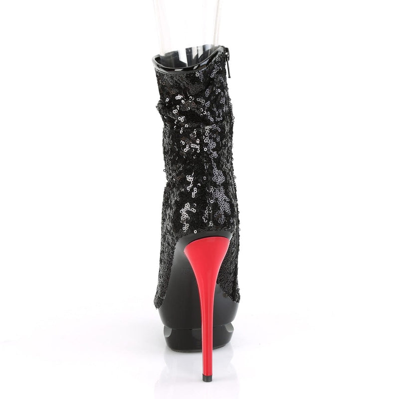 Pleaser BLONDIE-R-1008 Platform Ankle Boot (Black Sequins/Black-Red)