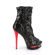 Pleaser BLONDIE-R-1008 Platform Ankle Boot (Black Sequins/Black-Red)