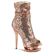 Pleaser BLONDIE-R-1008 Platform Ankle Boot (Rose Gold Sequins/Rose Gold Chrome)