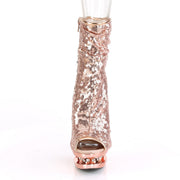 Pleaser BLONDIE-R-1008 Platform Ankle Boot (Rose Gold Sequins/Rose Gold Chrome)