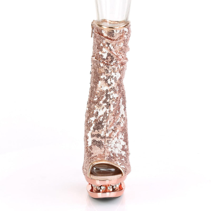 Pleaser BLONDIE-R-1008 Platform Ankle Boot (Rose Gold Sequins/Rose Gold Chrome)