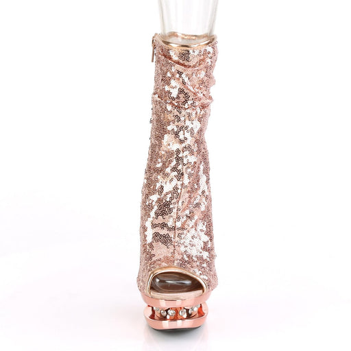 Pleaser BLONDIE-R-1008 Platform Ankle Boot (Rose Gold Sequins/Rose Gold Chrome)