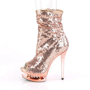 Pleaser BLONDIE-R-1008 Platform Ankle Boot (Rose Gold Sequins/Rose Gold Chrome)