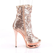 Pleaser BLONDIE-R-1008 Platform Ankle Boot (Rose Gold Sequins/Rose Gold Chrome)