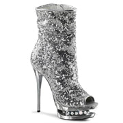 Pleaser BLONDIE-R-1008 Platform Ankle Boot (Silver Sequins/Silver Chrome)