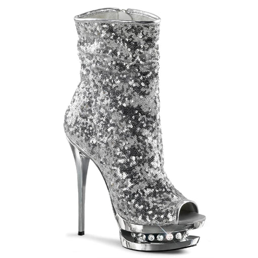 Pleaser BLONDIE-R-1008 Platform Ankle Boot (Silver Sequins/Silver Chrome)