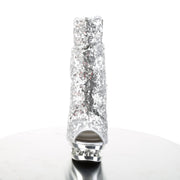 Pleaser BLONDIE-R-1008 Platform Ankle Boot (Silver Sequins/Silver Chrome)