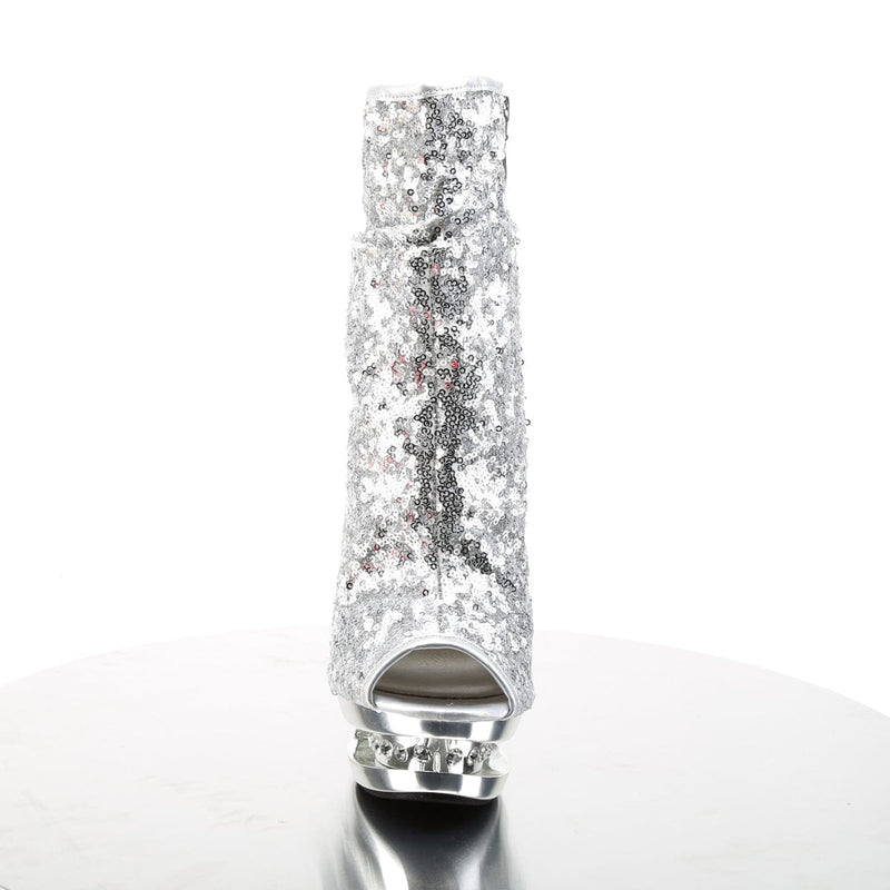 Pleaser BLONDIE-R-1008 Platform Ankle Boot (Silver Sequins/Silver Chrome)