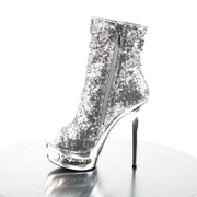 Pleaser BLONDIE-R-1008 Platform Ankle Boot (Silver Sequins/Silver Chrome)