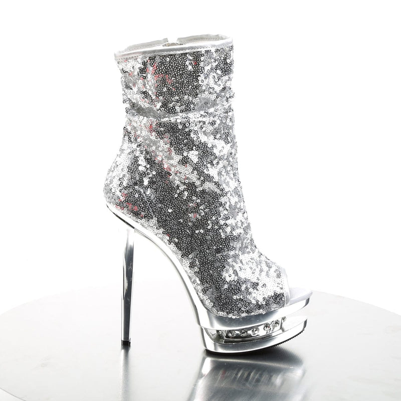 Pleaser BLONDIE-R-1008 Platform Ankle Boot (Silver Sequins/Silver Chrome)