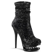 Pleaser BLONDIE-R-1009 Platform Ankle Boot (Black Sequins/Black)