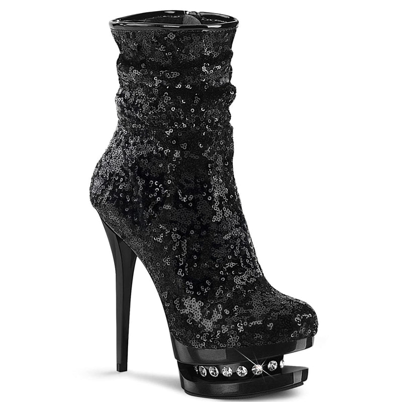 Pleaser BLONDIE-R-1009 Platform Ankle Boot (Black Sequins/Black)