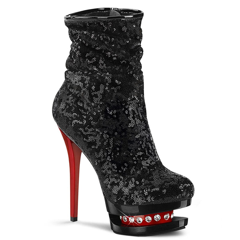 Pleaser BLONDIE-R-1009 Platform Ankle Boot (Black Sequins/Black-Red)