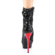 Pleaser BLONDIE-R-1009 Platform Ankle Boot (Black Sequins/Black-Red)