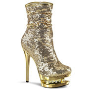 Pleaser BLONDIE-R-1009 Platform Ankle Boot (Gold Sequins/Gold Chrome)