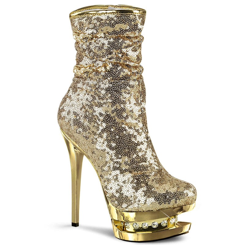 Pleaser BLONDIE-R-1009 Platform Ankle Boot (Gold Sequins/Gold Chrome)