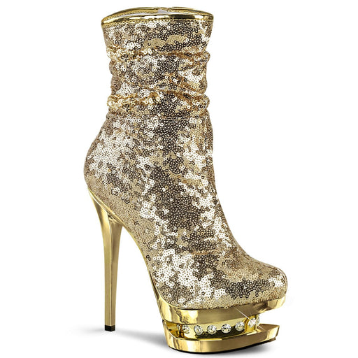 Pleaser BLONDIE-R-1009 Platform Ankle Boot (Gold Sequins/Gold Chrome)