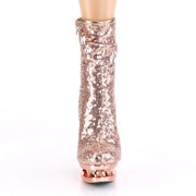 Pleaser BLONDIE-R-1009 Platform Ankle Boot (Rose Gold Sequins/Rose Gold Chrome)