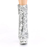 Pleaser BLONDIE-R-1009 Platform Ankle Boot (Silver Sequins/Silver Chrome)