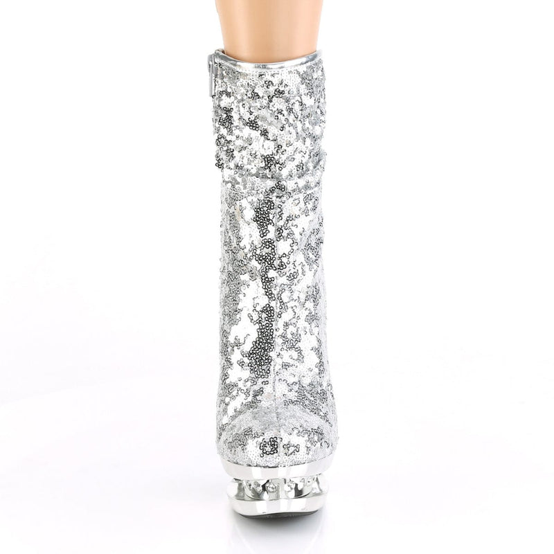 Pleaser BLONDIE-R-1009 Platform Ankle Boot (Silver Sequins/Silver Chrome)